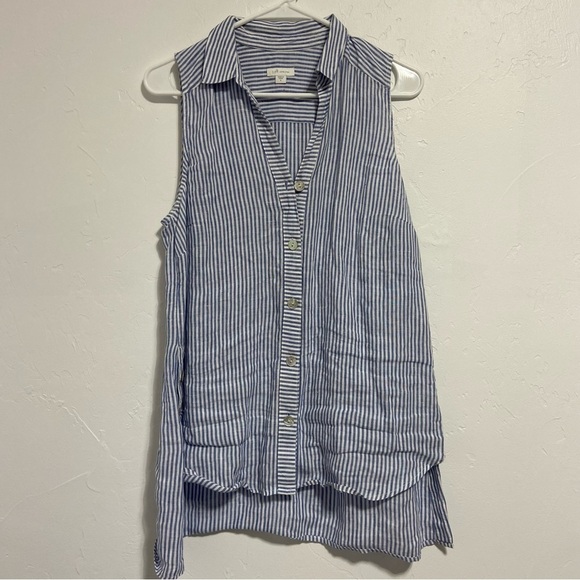 J. Jill Love Linen 100% Linen Sleeveless Blouse Button Front Shirt Stripe Small - Picture 1 of 8